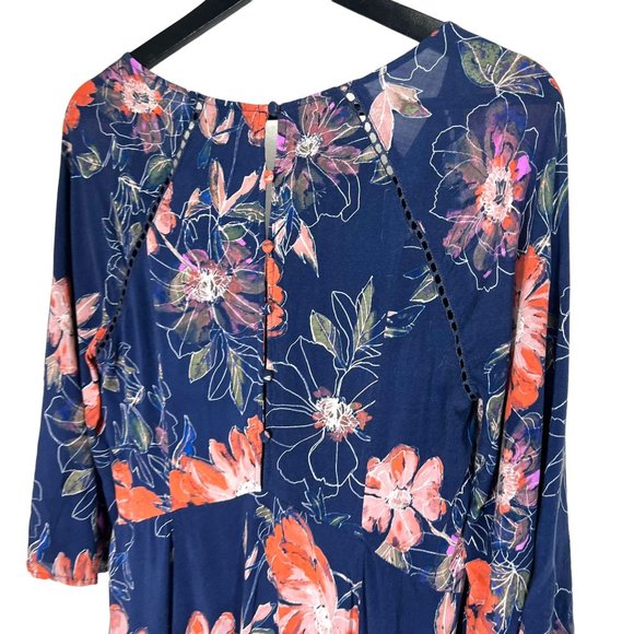 Free People Eyes On You Blue Floral Long Sleeve Tunic Mini Dress 4 - Picture 3 of 14